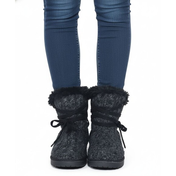 Shoes - Muk Luks Boots Camila Women Size 9 Black Faux Fur Lined Knit Booties